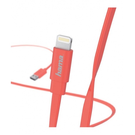 Кабель Hama Flat 00173645 Lightning (m) USB A(m) 1.2м розовый плоский - фото 2