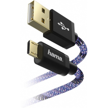 Кабель Hama Sporty 00183207 USB A(m) micro USB B (m) 1.5м синий/розовый - фото 1