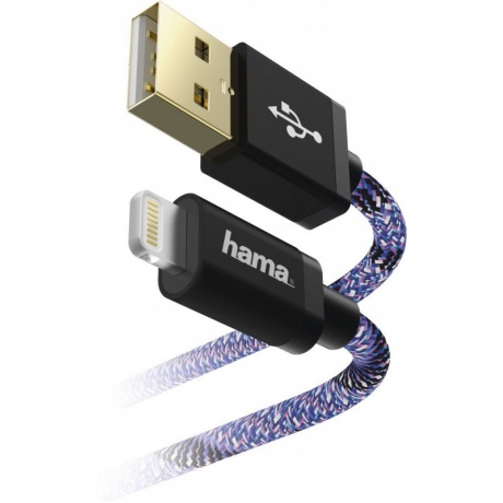 Кабель Hama Sporty 00183208 USB A(m) Lightning (m) 1.5м синий/розовый - фото 1