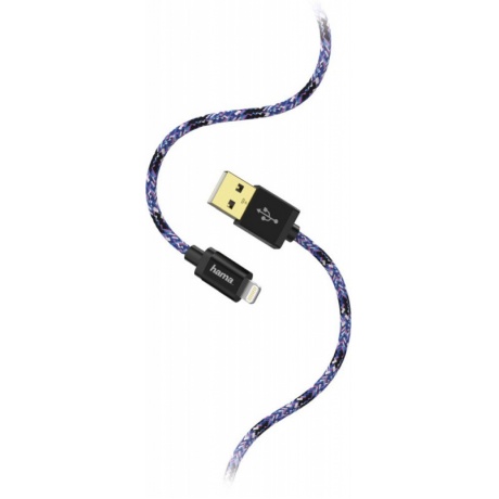 Кабель Hama Sporty 00183208 USB A(m) Lightning (m) 1.5м синий/розовый - фото 2