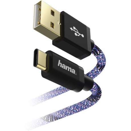Кабель Hama Sporty 00183209 USB Type-C (m) USB A(m) 1.5м синий/розовый - фото 1