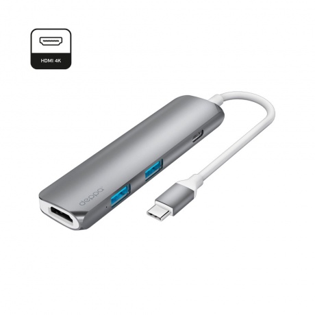 Хаб Deppa USB-&gt;TypeC HDMI 2xUSB 3.0 gray - фото 2