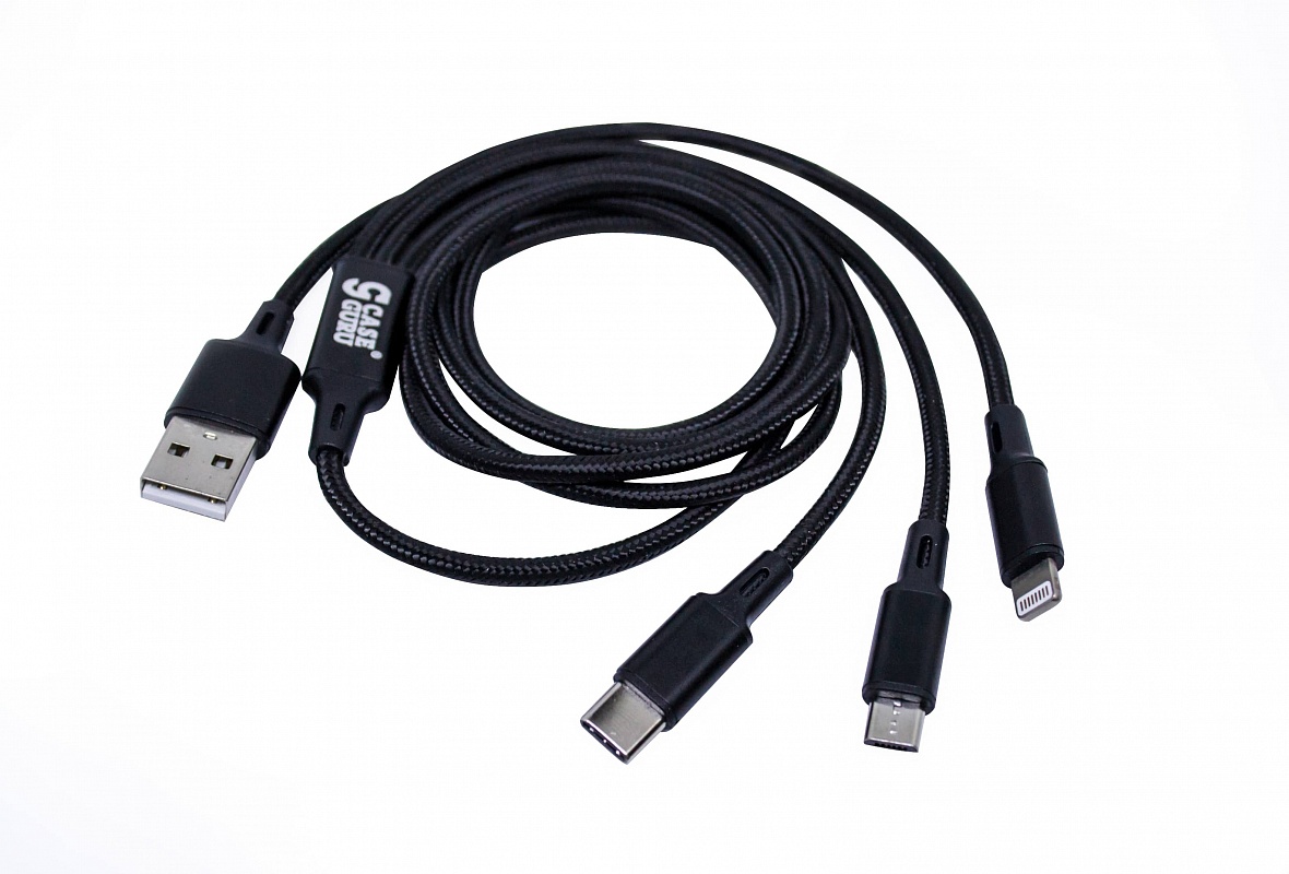 Кабель CaseGuru 3 в 1 micro USB/Type C/Lightning Черный - фото 1