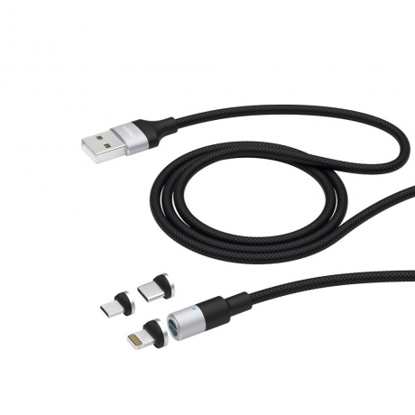 Кабель Deppa 3 в 1: micro USB USB-C Ligthning магнитный нейлон черный 72282 - фото 1