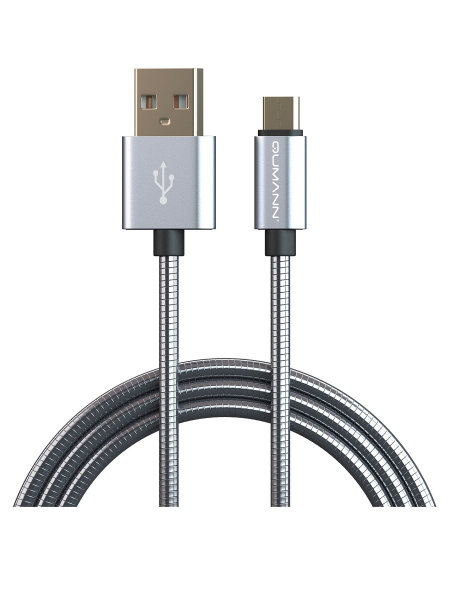 

USB кабель Qumann USB microUSB 1m металлическая оплетка Silver, Серебро