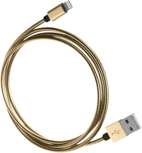 USB кабель Qumo Apple 8-pin 1м (MFI) стальная оплетка Gold, цвет золото - фото 1
