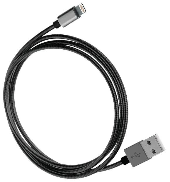 USB кабель Qumo Apple 8-pin 1м (MFI) стальная оплетка Space Grey, цвет серый - фото 1