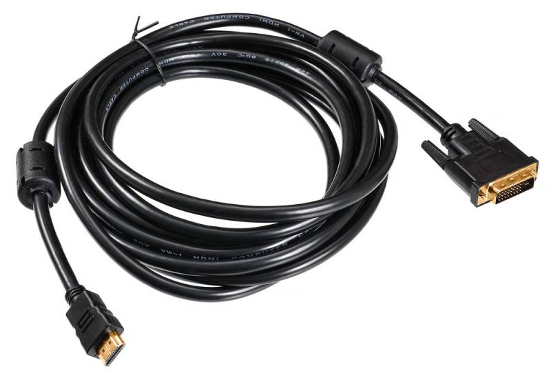 Кабель Buro HDMI-19M-DVI-D-5M HDMI (m) DVI-D (m) 5м феррит.кольца черный - фото 1