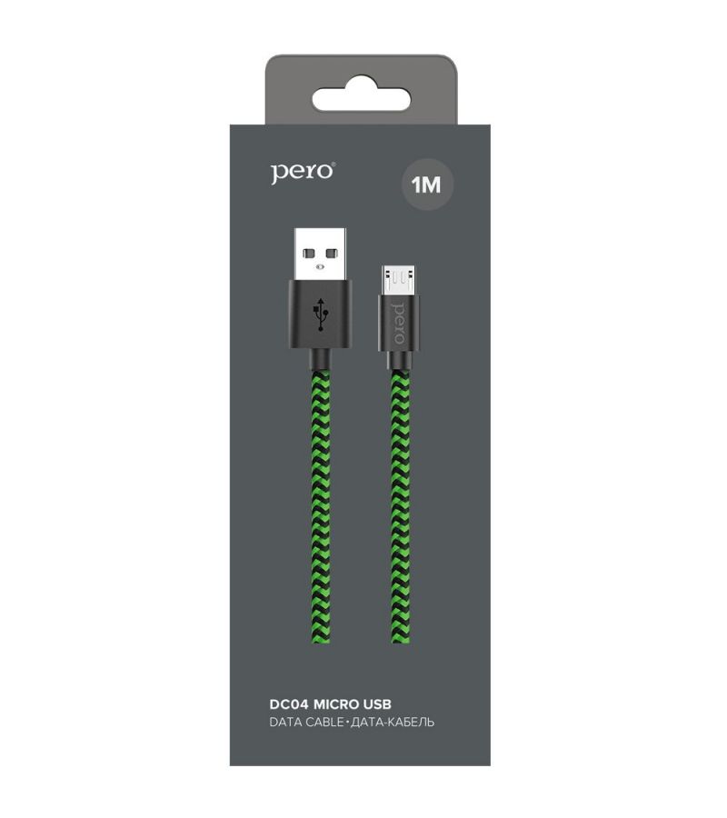 цена Кабель PERO DC-04 micro-USB 2А 1м Green-black