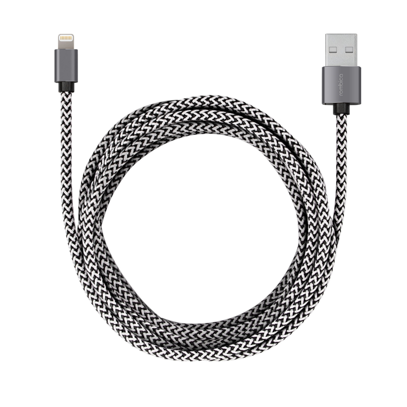 Кабель Rombica Digital IB-04 XXL USB - Apple Lightning текстиль 3м черно-белый - фото 1