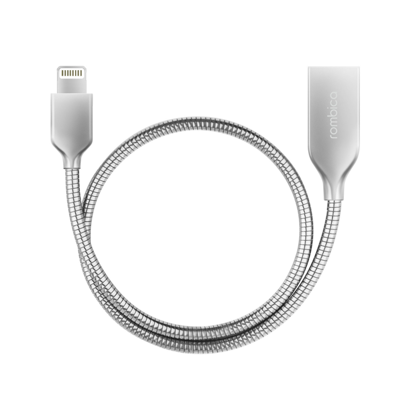 Кабель Rombica Digital IS-10 mini USB - Apple Lightning металлическая оплетка 0.3 м серебристый - фото 1