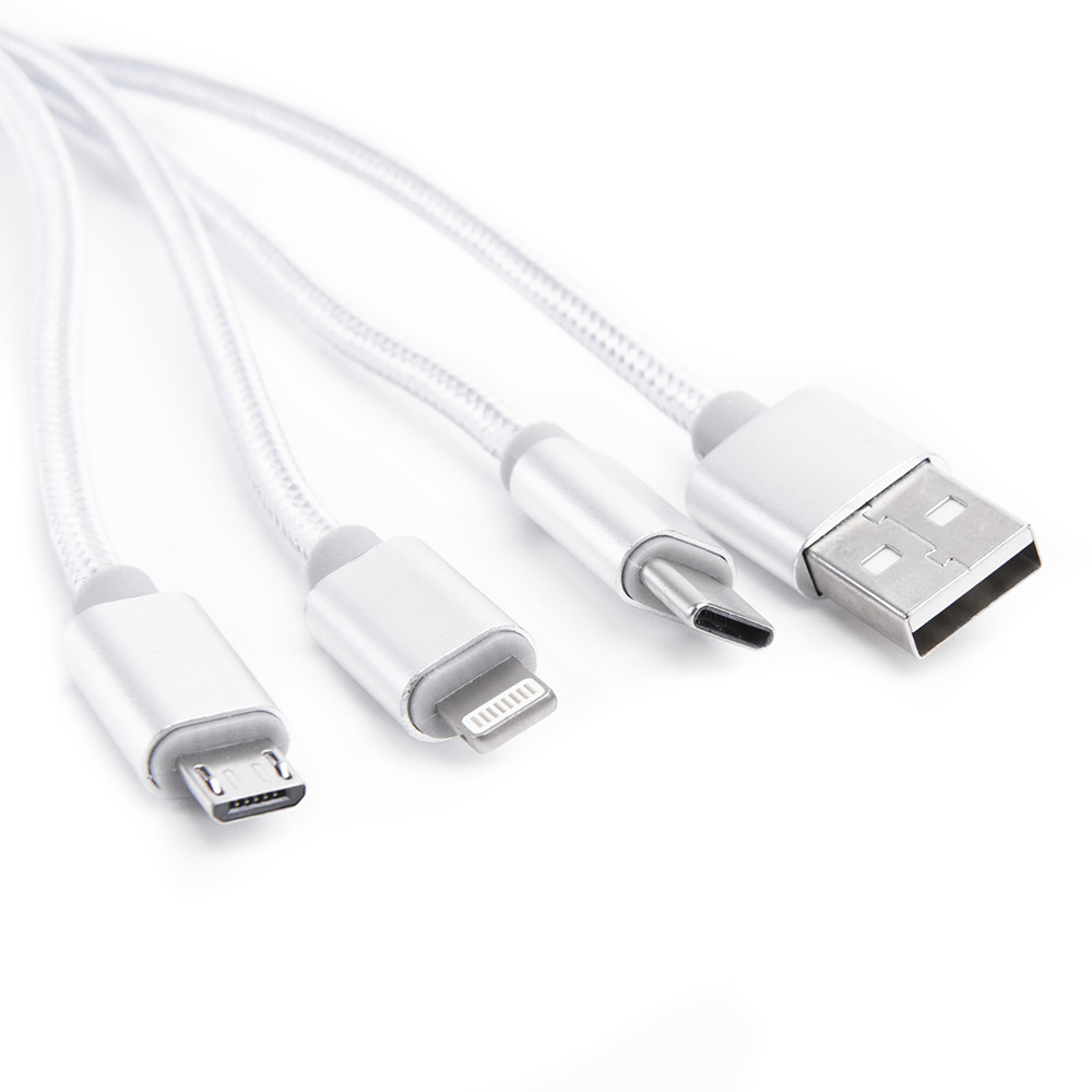Дата-кабель АТОМ USB A 2.0-USB Type-C,USB B micro,Lightning, 1m silver от Kotofoto