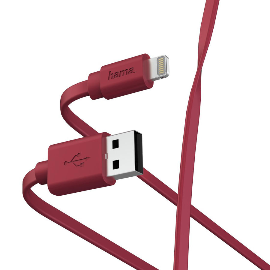 Кабель Hama 00187233 Lightning USB 2.0 (m) 1м красный для apple lightning black