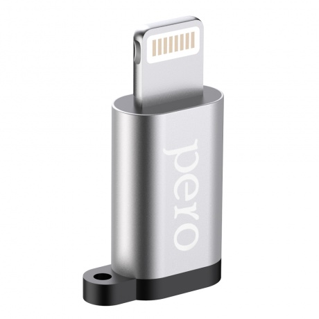 Адаптер PERO AD01 LIGHTNING TO MICRO USB, серебристый - фото 1