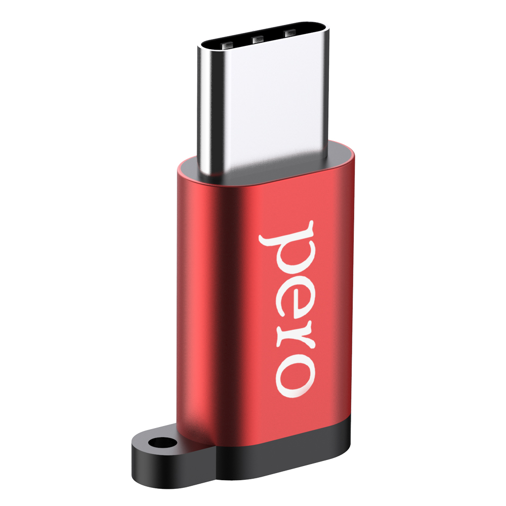 pero адаптер ad01 microusb usb type c black Адаптер PERO AD01 TYPE-C TO MICRO USB, красный
