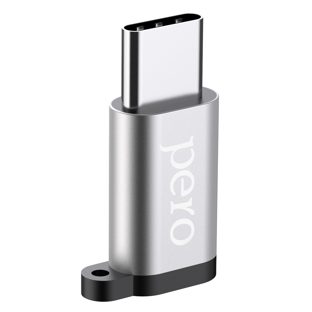 Адаптер PERO AD01 TYPE-C TO MICRO USB, серебристый адаптер buro bhp usb type c m usb type c f minidisplayport f 0 1м серебристый