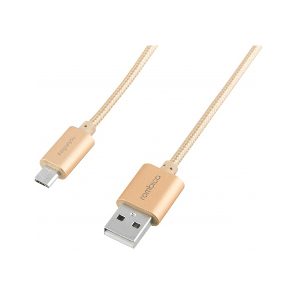 Кабель Rombica Twist Gold, USB - micro USB, текстиль, 1м, золотистый от Kotofoto