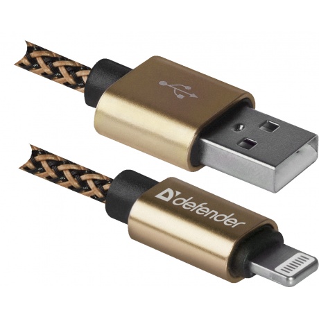 Кабель Defender ACH01-03T PRO USB2.0 Золотой AM-LightningM1m2.1А (87806) - фото 1