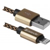 Кабель Defender ACH01-03T PRO USB2.0 Золотой AM-LightningM1m2.1А...
