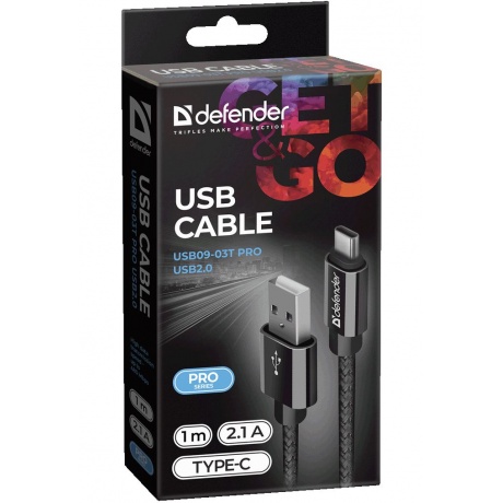 Кабель Defender USB09-03T PRO USB2.0 Черный AM-Type-C 1m 2.1A (87814) - фото 3