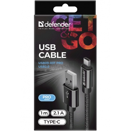 Кабель Defender USB09-03T PRO USB2.0 Черный AM-Type-C 1m 2.1A (87814) - фото 4