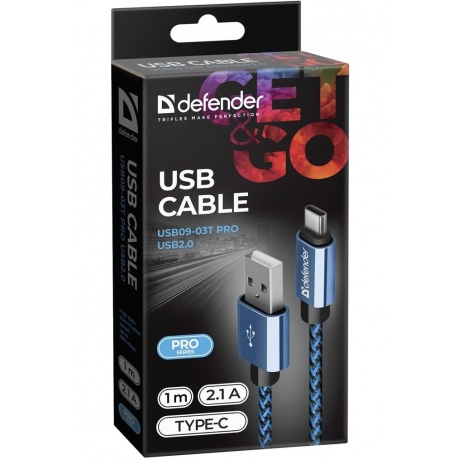 Кабель Defender USB09-03T USB Type-C - USB 1м (87817) Blue - фото 3
