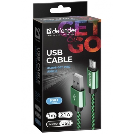 Кабель Defender USB08-03T USB - microUSB 1м (87804) Green - фото 3