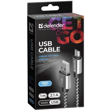 Кабель Defender USB08-03T USB - microUSB 1м (87803) White - фото 3