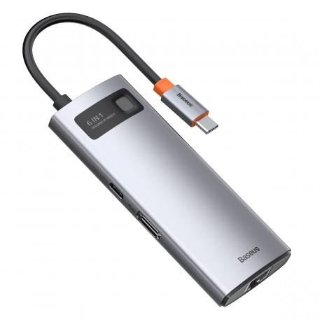 USB-концентратор Baseus Metal Gleam Series 6-in-1 Multifunctional Type-C HUB Docking Station Grey CAHUB-CW0G - фото 2