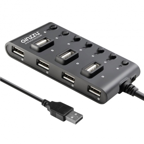 USB-концентратор Ginzzu GR-487UB USB - USB 2.0 7 ports Black 14175 - фото 1
