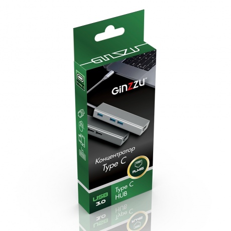 USB-концентратор Ginzzu GR-765UB USB Type-C - 3xUSB 3.0/RJ45 Black 17426 - фото 3