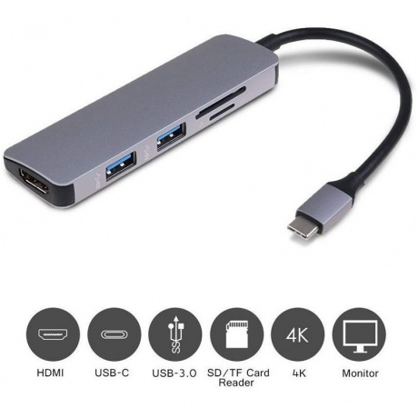 Адаптер Gurdini USB-C Expander to HDMI 4K +2xUSB 3.0 +CardReader для APPLE MacBook Graphite 910069 - фото 3