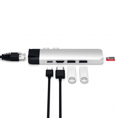 USB-концентратор Satechi Aluminum Pro Hub With Ethernet для 2016/2017 MacBook Pro 13/15 Silver ST-TCPHES - фото 4