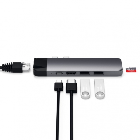 USB-концентратор Satechi Aluminum Pro Hub With Ethernet для 2016/2017 MacBook Pro 13/15 Space Gray ST-TCPHEM - фото 4