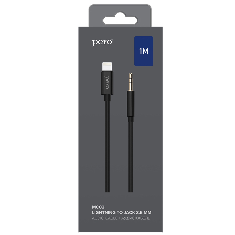 Аудио-кабель PERO MC-02 LIGHTNING TO 3.5 JACK, 1м, Black аудио кабель pero mc 01 2x3 5 jack 3м black