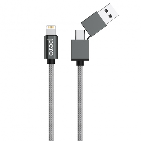 Дата-кабель PERO DC-07 UNIVERSAL 2 in 1, USB-A + PD  to Lightning, 1m, Silver - фото 1