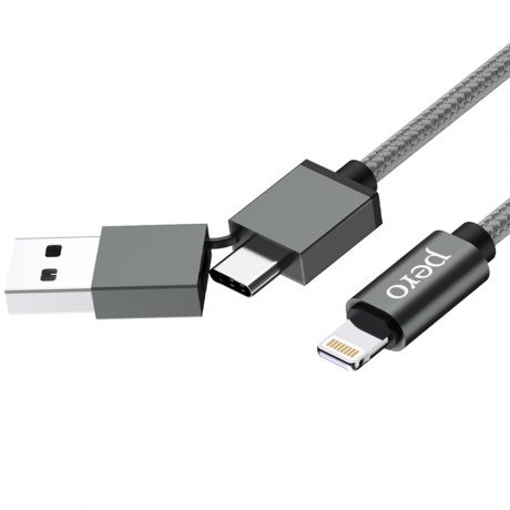 Дата-кабель PERO DC-07 UNIVERSAL 2 in 1, USB-A + PD  to Lightning, 1m, Silver - фото 3