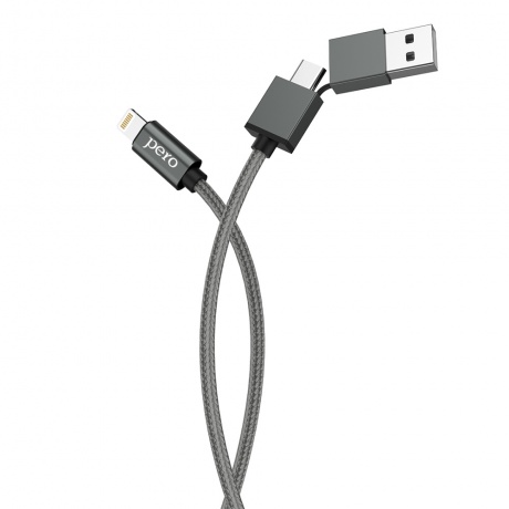 Дата-кабель PERO DC-07 UNIVERSAL 2 in 1, USB-A + PD  to Lightning, 1m, Silver - фото 4