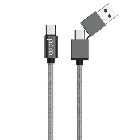 Дата-кабель PERO DC-07 UNIVERSAL 2 in 1, USB-A + PD  to Type-C, 1m, Silver - фото 1