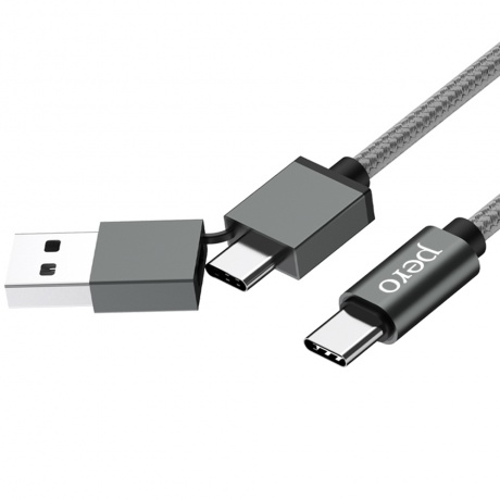 Дата-кабель PERO DC-07 UNIVERSAL 2 in 1, USB-A + PD  to Type-C, 1m, Silver - фото 3