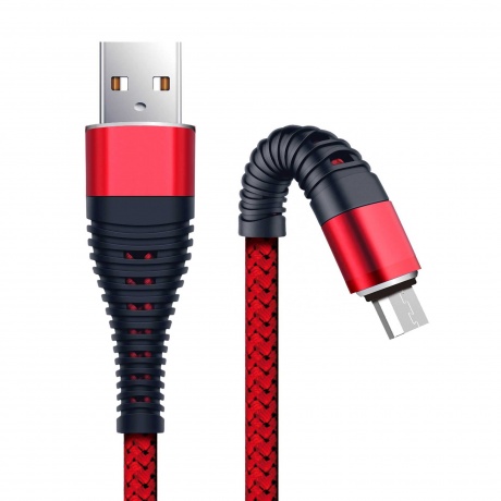 Дата-кабель Fishbone USB - micro USB, 3А, 1м, красный - фото 3