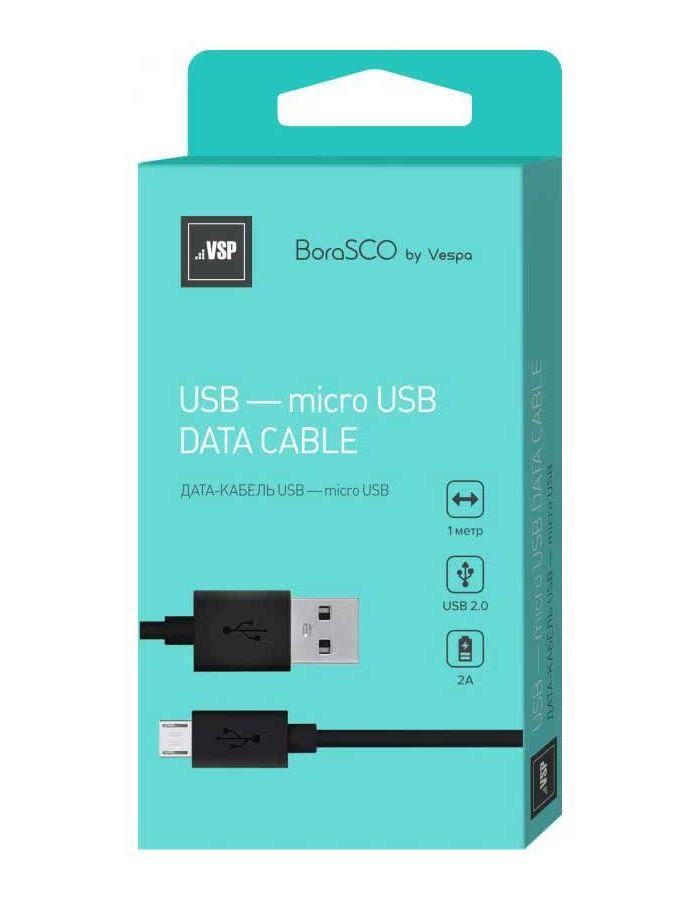 Дата-кабель BoraSCO USB - micro USB, 2А 1м, с удлинённым коннектором, черный защитное стекло vespa borasco vivo y20 39382 чёрный