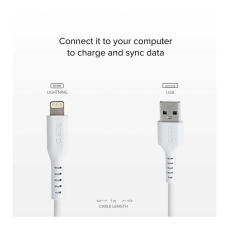 Дата кабель SBS, USB- Lightning, 1м, белый - фото 2