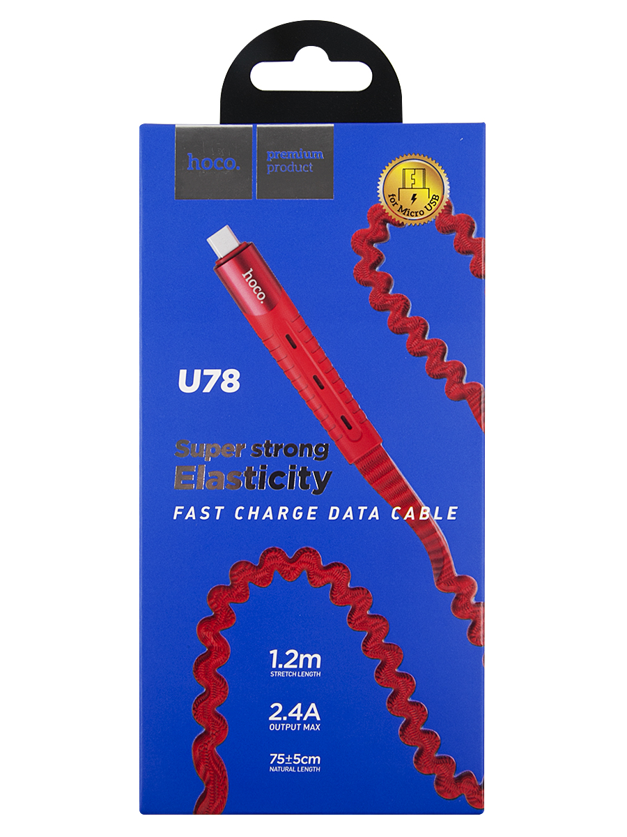 цена Дата-кабель Hoco U78 Cotton treasure, USB - Micro-USB, красный (21518)