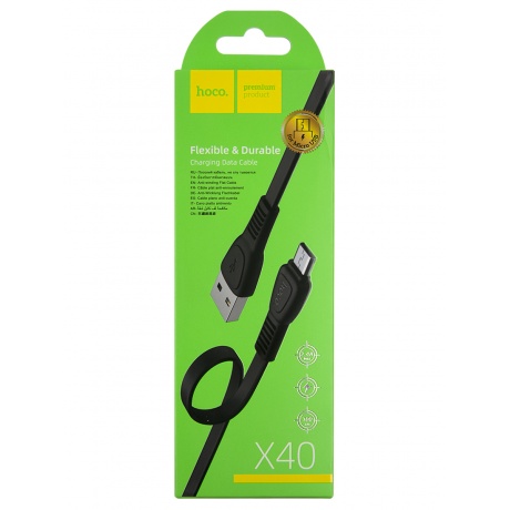 Дата-кабель Hoco X40 Noah, USB - Micro-USB, черный (11670) - фото 4