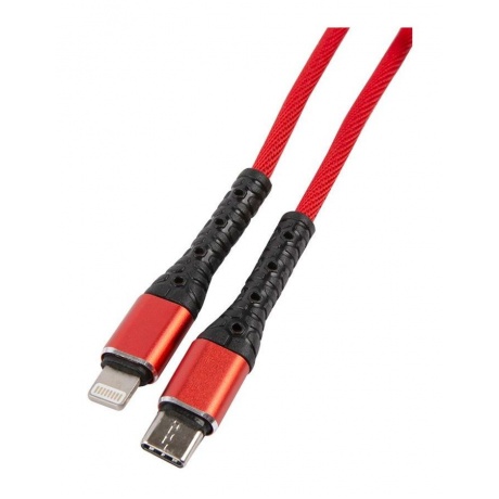 Дата-кабель mObility Type-C - Lightning, 3А, тканевая оплетка, красный УТ000024530 - фото 1