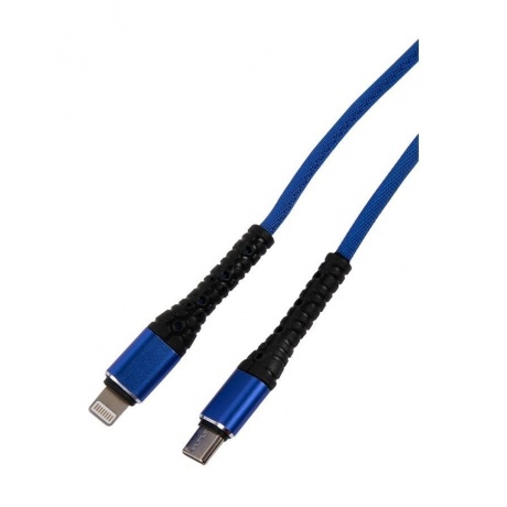 Дата-кабель mObility Type-C - Lightning, 3А, тканевая оплетка, синий УТ000024528 - фото 1