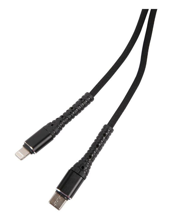 Дата-кабель mObility Type-C - Lightning, 3А, тканевая оплетка, черный УТ000024527 дата кабель mobility type c lightning 3а тканевая оплетка синий