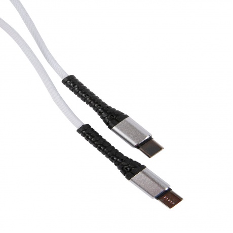 Дата-кабель mObility Type-C - Type-C, 3А, тканевая оплетка, белый УТ000024629 - фото 2