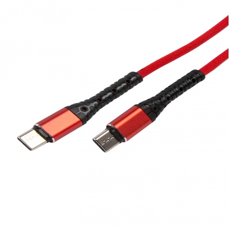 Дата-кабель mObility Type-C - Type-C, 3А, тканевая оплетка, красный УТ000024526 - фото 2
